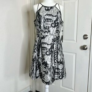 Adrianna Pappel Cocktail Jacquard Dress Square Neck Art To Wear Women's size 10